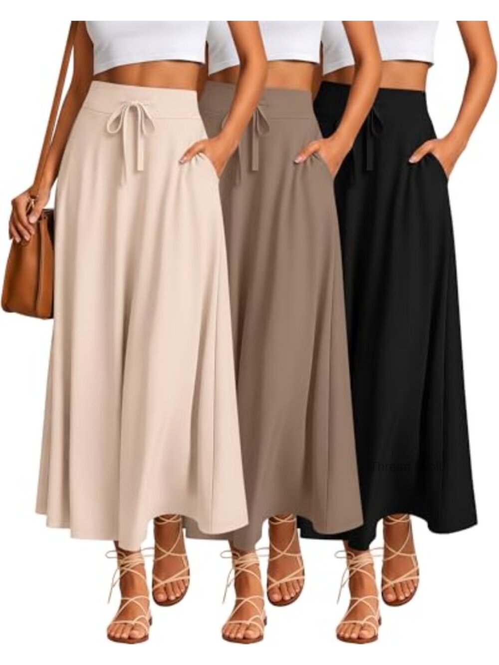 3-Pack Women's High Rise A-Line Maxi Skirts with Pockets